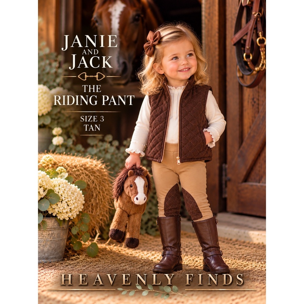 Janie and Jack Riding Pant Size 3 Tan Equestrian Quilted Knee Patch Excellent